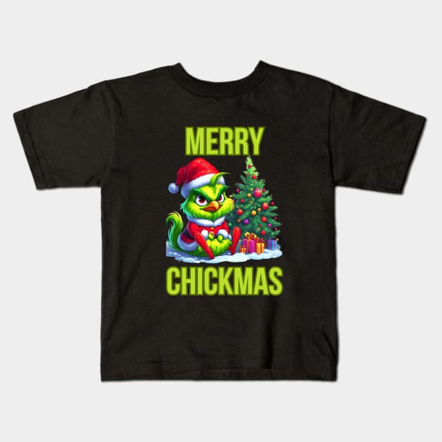 Chicken Merry Christmas Kids T-Shirt by BukovskyART